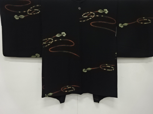 漆　組紐模様織り出し　一つ紋羽織